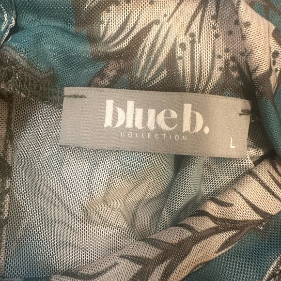 Blue B Mesh Top Size L Teal Long Sleeve Mock Neck Back Keyhole Button Closure - Picture 7 of 12